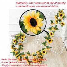 1/2/3/4 Pcs, 7.87ft Artificial Sunflower Garland Decor, Green Eucalyptus Wreath With Silver Dollar Eucalyptus Leaves And Gypsophila Wreath Center Decor, Plastic Floral Vine, Tabletop Eucalyptus Garland, Candle Wreath Centerpiece, Wedding Party Fireplace Bedroom Wall Decor, Valentine's Day, Graduation Gift, Faux Plant - Yellow - View 4