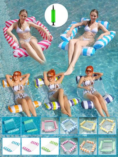 1pc Adult Inflatable Water Lounger, Inflatable Float Bed With Air Pump, Random Color Delivery