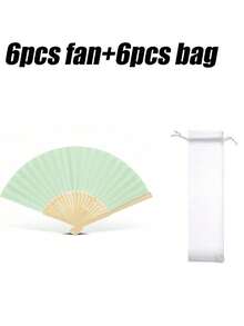 1/5/8pcs Plain Bamboo Folding Fans, Portable Hand Held Small Fans For Travel, Outdoor, Hiking, Daily Life, Gifts For Family, Friends, Couples (Paper Fan + Organza Bag),Summer,Holiday - Light Green - View 13