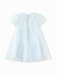 Girls Summer Princess Tulle Dress 2026, Puff Sleeve Cute Design, Soft Breathable Mesh, Sweet Style - Blue Tint - View 5