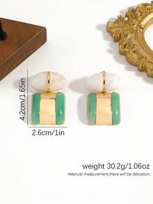 2026新款中国风复古优雅绿玛瑙白贝壳女士首饰套装，18K镀金几何戒指耳环套装 - 彩色 - 查看 5