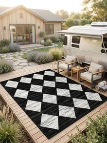 1 pieza Alfombra/Alfombra/Alfombra de área/Felpudo, Estilo Vintage Nórdico Minimalista de Lujo - Patrón de Diamante Geométrico Negro y Blanco Patchwork, Adecuado para Exteriores, Entrada, Balcón, Pasillo, Patio, Sala de Estar, Alfombra Suave Lavable a Máquina para Todas las Estaciones, Decoración del Hogar - Multicolor - Ver 2