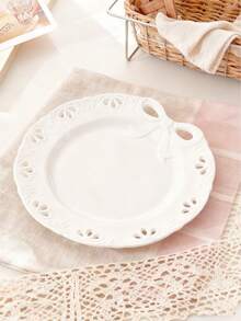 1pc, 2pcs Ceramic Dinner Plate Household Living Room Dining Room Kitchen Tableware Snack Candy Inventory Heart Salad Bowl Storage Cake Plate Fruit Plate Dinner Plate Bowl For Grain Vegetables Meat Bread For Family, Party, Dining Room, Picnic Wedding Celebration, Party Service Tray - White - View 4