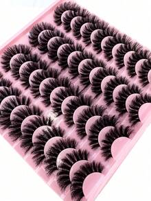 20 Pairs Mixed Style 3D Faux Mink False Eyelashes D Curl Cat Eye Fluffy Thick Wispy Black Band Russian Strip Lashes Reusable Daily Practice Lashes - Black - View 6