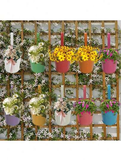 Chậu hoa treo tường bằng sắt màu kẹo ngọt, chậu trồng cây treo bằng sắt nhiều màu sắc sáng tạo, chậu trồng cây mọng nước và cây xanh cho ban công nhà.