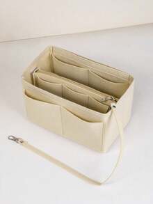 1 pieza Organizador de bolso de fieltro con múltiples compartimentos y bolsillo con cremallera, forro ligero para bolso de mano, bolsa de cosméticos de gran capacidad - Multicolor - Ver 11