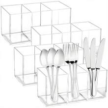 1pc 3-Compartment Kitchen Utensil Storage Box, Desktop Organizer For Cutlery, Pens, Desk Tidy, Durable Plastic - Multicolor - View 6