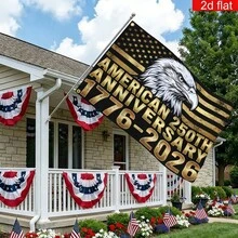 1pc 1776-2026 250th Anniversary Patriotic Handheld Flag, Golden Bald Eagle Patriotic Emblem Print, Premium Polyester, Double Sided, Weather Resistant, Fade Resistant, Washable, For 4th Of July Independence Day Memorial Day Summer Outdoor DecorDecorative Tapestry - 雙面印刷 - 查看 10