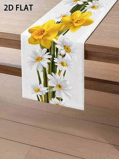 1 Stück, 2D flache gelbe Narzissen und Gänseblümchen Tischflagge, Frühlingssonnenschein Thema, heller und frischer Stil, bedruckte Tischflagge, Langanhaltender Bilddruck ist klar, geeignet für Feierlichkeiten, Festgeschenke, Heimdekoration, für Innen- und Außenbereich verwendbar