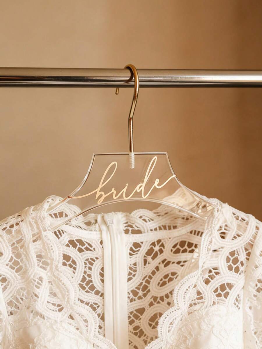 Móc treo váy cưới và váy phù dâu cá nhân hóa dành cho cô dâu và chú rể, quà tặng, chất liệu acrylic màu vàng hồng, vàng sâm panh, khắc chữ thư pháp theo yêu cầu. Tên tùy chỉnh. - Nhiều màu - Xem 1