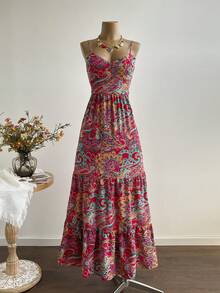 Rusttydustty Đầm in hoa phong cách Bohemian Perris với nơ thắt, thanh lịch cho kỳ nghỉ mùa hè - Màu đỏ tím - Xem 5