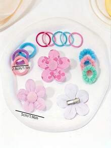 205pcs Cute Floral Hair Accessories Set, Including 3D Flower Hair Clips, Hair Scrunchies And Headbands, Suitable For Girls Daily Wear - Multicolor - View 3