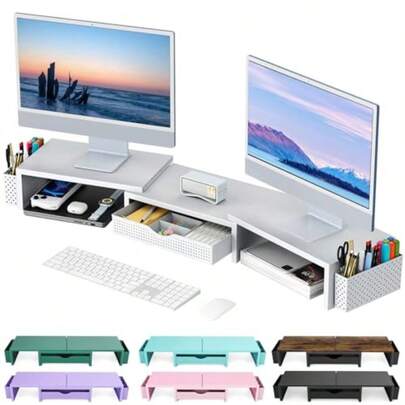 Dual Moni Tand Rier Dek Organizer With Drawer And 2 Pen Holder Moni Tand For Dek  Decor Eential White