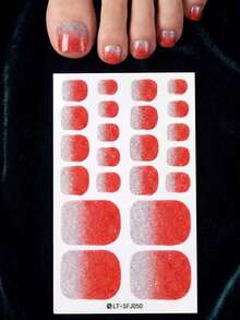 5pcs Gradient Glitter Minimalist Elegant Design Full Coverage Nail Stickers, Adhesive Nail Art Decor Suitable For Toes - Multicolor - View 3