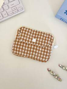 Lightweight Card Storage Bag Zipper Coin Wallet Portable Cash Bags Foam Quilted Card Holder Cute Grid Pattern Makeup Bag High-Capacity Cosmetics Bags - Multicolor - View 7