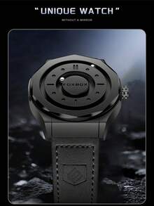 Foxbox LIGE Men's Quartz Watch Retro Cool Dial Display Design Blind Touch Waterproof Rotating Magnetic Bead Watch - Black - View 9