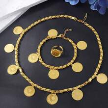 Bộ trang sức thời trang Thổ Nhĩ Kỳ mạ vàng 24K, gồm dây chuyền, vòng tay, bông tai và nhẫn kiểu Ả Rập dành cho cô dâu Trung Đông và phụ nữ Nigeria trong các bữa tiệc cưới. - Bộ trang sức 4 món - Xem 38