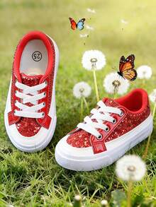 2026 Spring Bright Color Comfortable Children Canvas Shoes, Non-Slip Flat Casual Lace-Up Canvas Sneakers For Boys And Girls - Red - View 3
