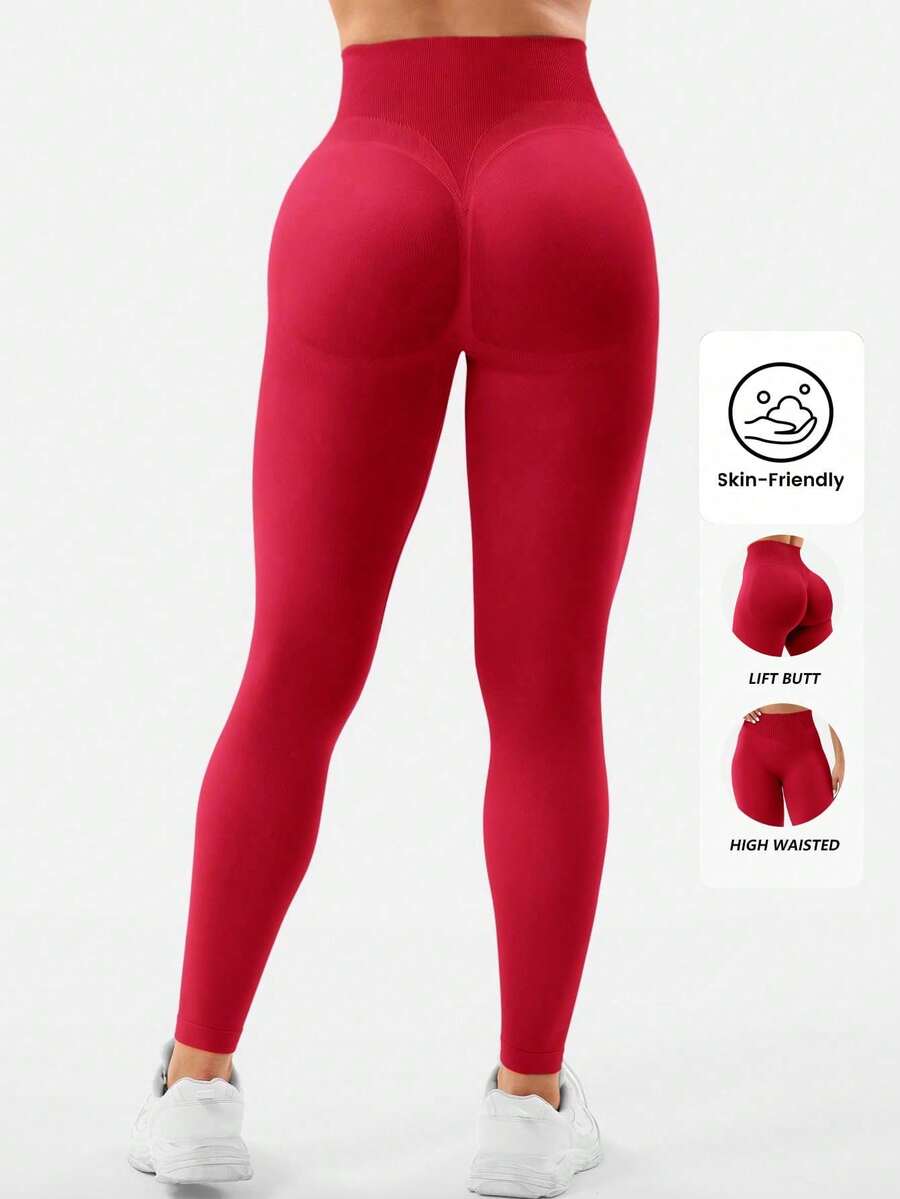 Yefecy Quần legging cạp cao ôm dáng cho nữ - Quần yoga không đường may, nâng mông, co giãn cao, màu trơn, thích hợp cho chạy bộ.