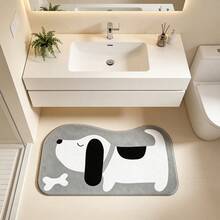 1pc Cute Dog Bedside Rug, Living Room Sofa Mat, Bedroom Faux Wool Rectangular Carpet, Dirt-Resistant Thickened, Girly Carpet, Kitchen Rug, Bathroom Mat, Game Room Carpet, Study Room Rug - Gray Dog - View 4