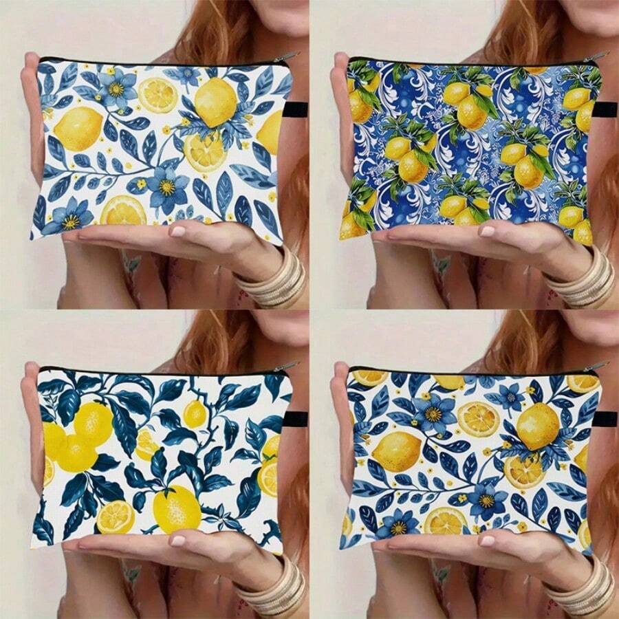 1 chiếc túi đựng mỹ phẩm hình quả chanh dễ thương - Túi trang điểm hình quả anh đào, Túi mini du lịch có khóa kéo, Túi đựng mỹ phẩm màu vàng tươi sáng - Nhiều màu - Xem 1