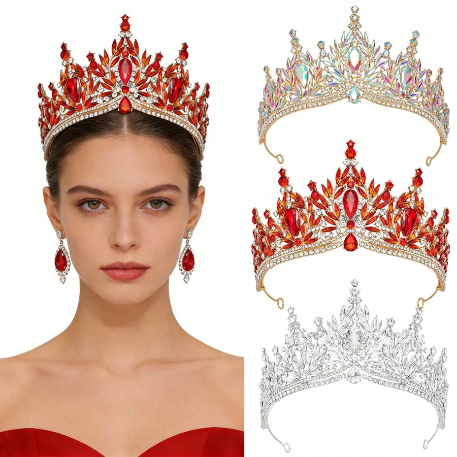 1 chiếc vương miện công chúa hợp kim thời trang, thanh lịch, thích hợp cho phụ nữ dự đám cưới, tiệc tùng, biểu diễn, mùa hè, bãi biển, lễ hội, sinh nhật. - Nhiều màu - Xem 1