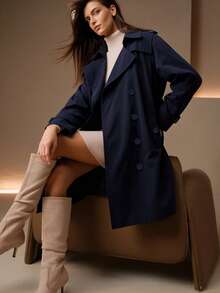 Women's Mid-Length Pocket Jacket, Suitable For Commuting In Spring And Autumn - Blue - View 2