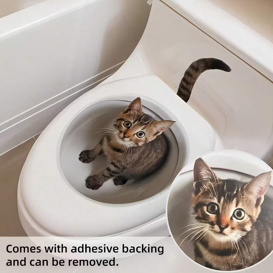 1 Peça Adesivo Criativo de Assento de Vaso Sanitário 3D em Formato de Gato, Design de Gato Fofo, Fácil Instalação, Decoração Realista de Banheiro de Gato, Adequado para Casa, Banheiro, Amantes de Gatos, Presente de Halloween - Multicolorido - Visão 1