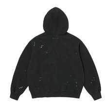 Supreme Style Box Logo Distressed Zip Up Hoodie, Men's Oversized Painted Hooded Sweatshirt With Kangaroo Pocket - Black - View 2