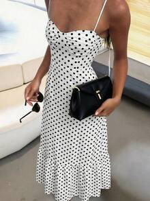 Đầm maxi nữ chấm bi trễ vai không tay dáng rộng chữ A, phong cách retro thanh lịch bohemian gợi cảm, thích hợp cho các buổi tiệc tùng, đi nghỉ mát, đi biển, mùa xuân, hè và thu. - Nhiều màu - Xem 3
