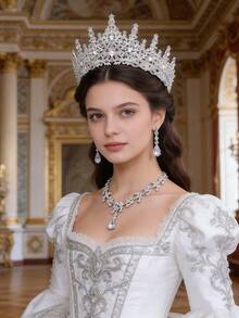 Bộ trang sức cô dâu phong cách Baroque gồm vương miện, vòng cổ và bông tai, phụ kiện đội đầu bằng thủy tinh, đính đá pha lê lấp lánh sang trọng, thích hợp cho đám cưới, sinh nhật, mùa hè. - Nhiều màu - Xem 13