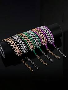 LIGHTSOME 1pc Vintage French Style Beaded Zirconia Woven Colorful Black Pink Yarn Bracelet, Fashion Jewelry Gift For Valentine's Day Mother's Day, 18K Gold Plated Copper Bracelet For Daily Wear - Bracelet - View 3