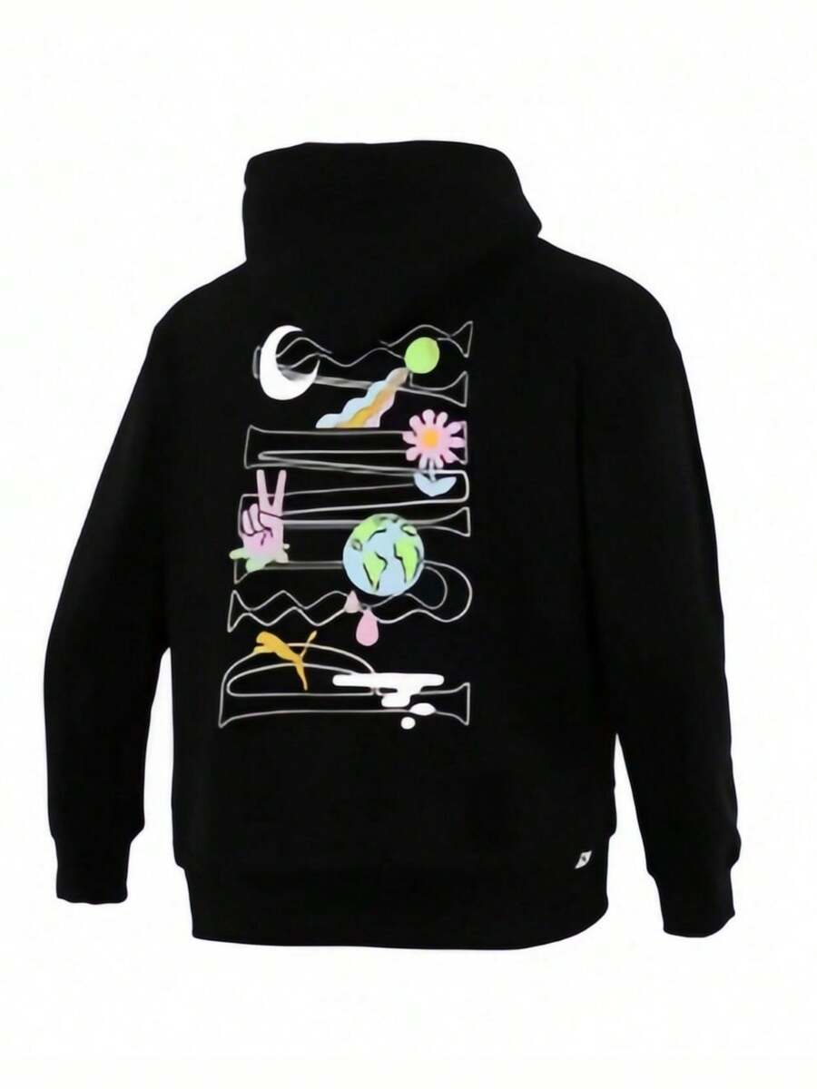 Puma Sudadera casual con capucha de manga larga y estampado floral para hombre - Negro - Ver 1