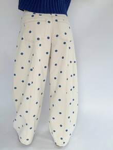 Pantalones vaqueros de mujer estilo barril con estampado de lunares, pantalones vaqueros sueltos de primavera, pantalones casuales holgados, pantalones de moda de pierna ancha - azul cielo - Ver 10