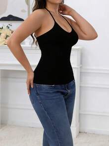 1 pièce Top de forme pour femme, Débardeur de compression sans couture noir, soutien-gorge de contrôle du ventre, sous-vêtement de compression avec soutien élastique pour la poitrine - Noir - Voir 3