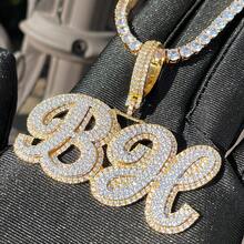 Dây chuyền mặt dây chuyền khắc tên chữ viết tay kiểu cách, đính đá Cubic Zirconia lấp lánh, trang sức thời trang Hip-hop. - chữ nghiêng - Xem 5