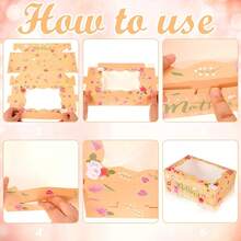1pc/4pcs Mother's Day 22*15*7cm Cookie/Candy Box, Cake Box With Flower Shaped Greeting Card, Transparent Window Dessert Box, Gift Packaging Box For Donuts, Mini Cakes, Pastries, Sweets - Paper - View 4