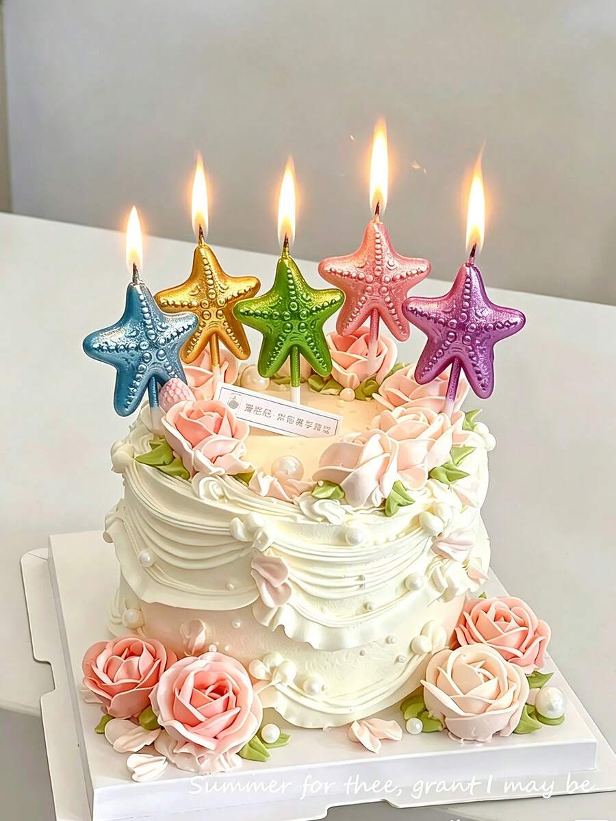 5支鱼尾/星形生日蜡烛,生日派对装饰,可爱蛋糕生日蜡烛,适合周年纪念、儿童生日主题、派对装饰、时尚派对、甜点和节日装饰蜡烛,适合作为送给女朋友、儿子、女儿、家人的生日派对礼物 - 多色 - 查看 1