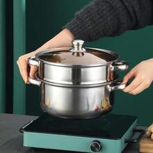 24cm Thick Double-Layer Stainless Steel Steamer Pot, Multifunctional Steamer & Soup Pot, Suitable For Induction Cooktop, Household Use - View 4