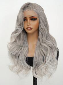 Synthetic Heat Resistant 13x6 Long Body Wavy Hair Pre-Plucked Hairline Synthetic HD Lace Front Wigs 24 Inch Grey Highlights Synthetic Hair Per Plucked Natural Hairline Daily Used High Quality For Girl Women Cosplay Natural Looking Good Quality Synthetic Soft Wig Christmas New Year Carnival Music Festival Use - Multicolor - View 7