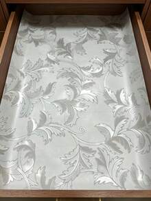 1pc,Transparent Floral Embossed Shelf Liner, Non-Stick & Washable Drawer Mat, Luxury Style For Cabinets - Transparent Floral Pressed Flowers - View 3