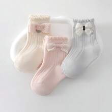 3 Pairs Baby Girls' Socks, 0-1 Years Old And 1-3 Years Old, Summer Children's Socks With Bow Decor, Gift For Babies - Multicolor - View 1