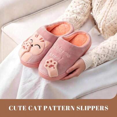 Pantofole da interno a maglia, da primavera a estate - punta chiusa, design carino a gatto, calde e morbide con suola antiscivolo per uomo, adatte per autunno/inverno (ordinare una taglia in più)
