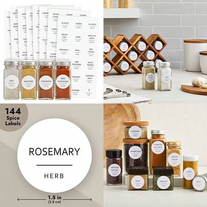 Round Spice Jar Labels - Water-Resistant Removable Vinyl Lid Stickers - Spice Rack And Seasoning Bottle Labels - Pantry Organization - Pack Of 144 1.5"