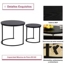 de Mesa de Centro Nesting, 2 Mesas Auxiliares Redondas, Estructura de Metal Resistente con Tapa con Aspecto de Mrmol, Diseo Minimalista, para Espacios Pequeos, Saln, Apartamento, Negro - B0BDF1X8NC - Ver 5