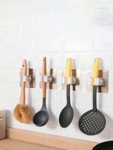 12/4/2/1pc White Wall-Mounted Strong Adhesive Hook Clip, Mop Broom Clip For Storage, Suitable For Bathroom And Kitchen Organization, Bag, Organizer, Storage, Kitchen, Cleaning Tool Storage, Cleaning Tool Clip & Hook - White - View 4