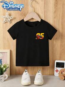 Disney Casual And Simple Crew Neck Short-Sleeve T-Shirt Features Lightning McQueen And Tow Mater From "Cars", Designed Specifically For Infants And Toddlers, Suitable For Both Boys And Girls, Making It An Ideal Choice For Summer Wear. - 黑色 - 查看 2