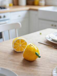 2pcs Lemon Shape Ceramic Salt And Pepper Shakers Set Cute Fruit Design Seasoning Bottles For Kitchen Dining Table Decor - Yellow - View 3