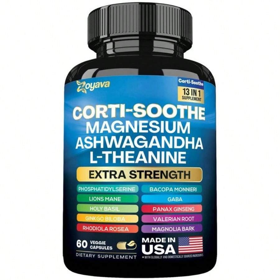 Zoyava Corti-Soothe Supplement, All-In-One Cortisol Supplement With Magnesium, Ashwagandha, L-Theanine & 10+ Extra Strength Ingredients, 60 Capsules, MADE IN USA - 1件 - 查看 1