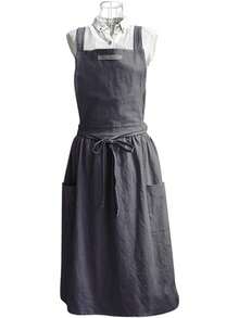 Estilo japonés - algodón con Espalda Cruzada para Mujer con Bolsillos| Delantales Cocina para Mujer con Bolsillos para Hornear Pintura Limpieza - Negro Carbón - Ver 7